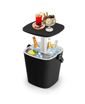 3-in-1 Portable Cooler Bar Table with Bottle Opener and Lift Top Lid for Camping Poolside-Black Worldwide Shipping