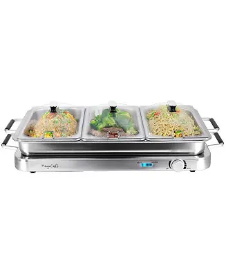 3-in-1 Electric Chaffing Buffet Server and Warming Tray with Triple 2.63 Quart Trays and 8.6 Quart Baking Pan Bargain