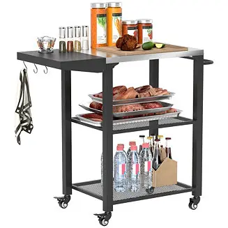 3-Shelf Outdoor Grill Cart Table with Foldable Side Table, Buy Online