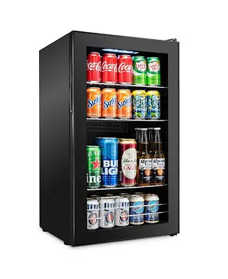 126 Can Small Refrigerator and Mini Bar Beverage Cooler, Black Express Delivery