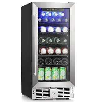 2.9 CuFt Beverage Cooler, 115-Can, Quiet, Glass Door, Safety Lock, Stainless Handle Luxury