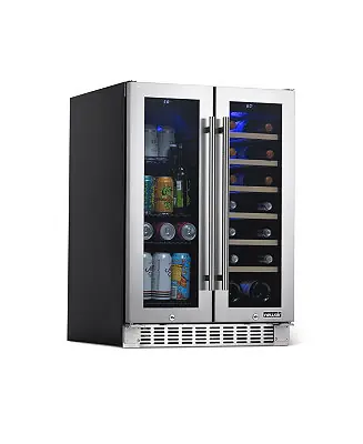 24 Inch Premium Built-in Dual Zone 20 Bottle and 60 Can French Door Wine and Beverage Fridge in Stainless Steel with SplitShelf Wholesale