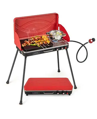 2-in-1 Propane Grill 2 Burner Camping Gas Stove Portable with Removable Leg Original