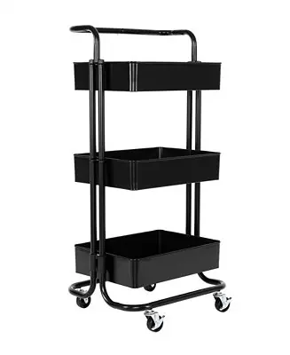 3-Tier Steel Cart with Handle Secure Checkout