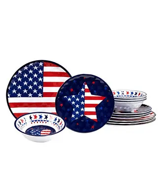 Worldwide Shipping Stars and Stripes Melamine Dinner Set, 12 Piece