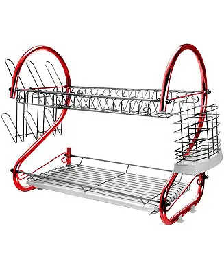 16 Inch Two Shelf Iron Wire Dish Rack in Red Holiday Sale