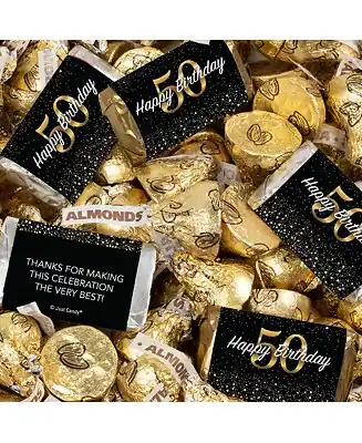 50th Birthday Candy Party Favors Hershey's Miniatures and Kisses by Just Candy, 128 Pieces One Day Deal