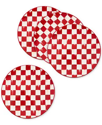Worldwide Shipping Cherry Check Dinner Plates, Set of 4