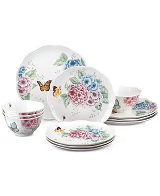 Butterfly Meadow Hydrangea 12 Pc. Dinnerware Set, Service for 4 Last Chance