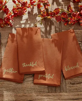 Last Chance Harvest Sentiment Embroidered Napkins, Set of 4, 17" x 17"