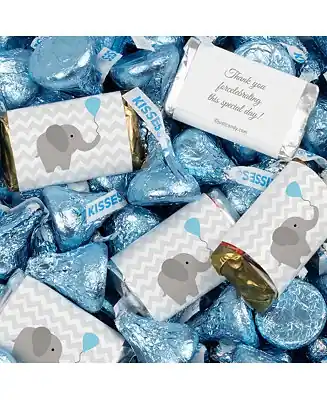 Boy Baby Shower Candy Party Favors Elephant Hershey's Miniatures & Blue Kisses, 128 Pieces Seasonal Sale