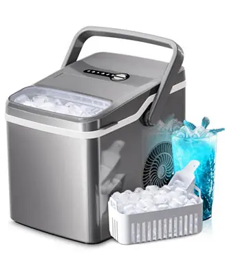 28 lbs/Day Portable Countertop Ice Maker with Handle and 2 Ice Cube Sizes Handmade