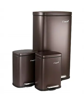 Big Sale 3 Piece 30 Liter and 5 Liter Stainless Steel Step Trash Bin Combo Set with Slow Close Mechanism in Matte Bronze