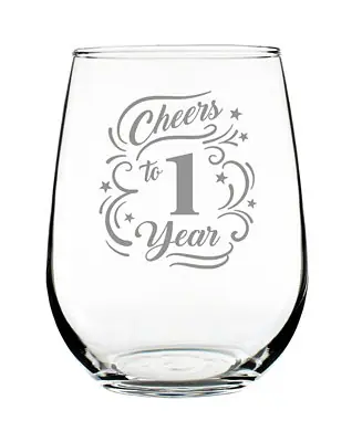 Cheers to 1 Year 1st Anniversary Gifts Stem Less Wine Glass, 17 oz Express Delivery
