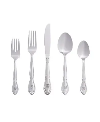 Top Pick Riverridge Rose 46 Piece Monogrammed Flatware Set -T, Service for 8