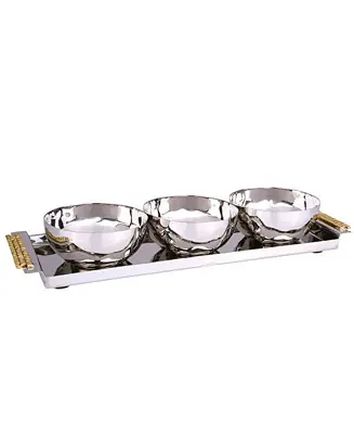 3 Bowl Relish Dishes with 12" Rectangular Tray and Mosaic Handles Instant Buy