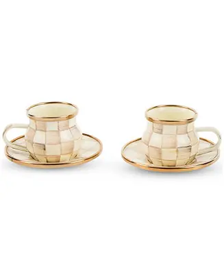 Hassle-Free Returns Mocha Check Espresso Cup & Saucer, Service for 2