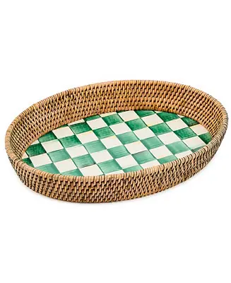 Emerald Check Enamel Rattan Large Tray Trending