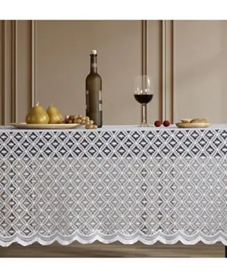 Big Sale Alona Lace Fabric Table Cloth for Rectangle Tables, Wrinkle Resistant Tablecloth, Patterned Scalloped