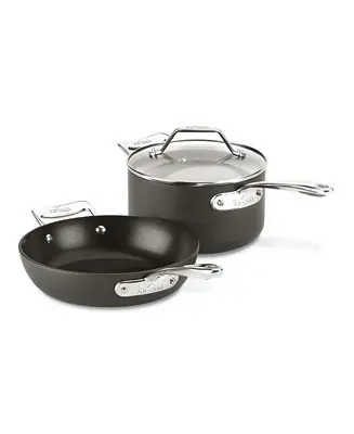 Essentials Hard Anodized Nonstick Cookware Set, 2-piece Fry and Sauce Pan with lid Set New Arrival