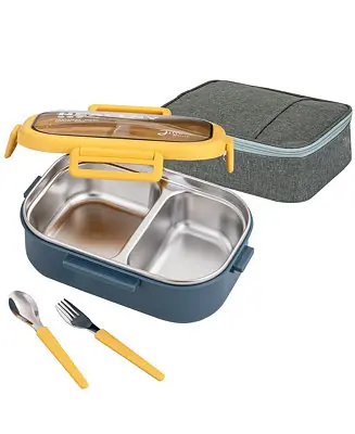 Top Pick 28OZ Compartment Bento Lunch Box With Lunch Bag And Cutlery Set, Blue