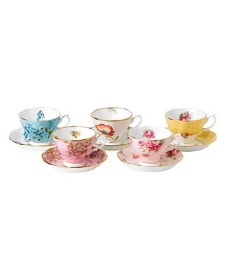 100 Years 1950-1990 5-Piece Teacup & Saucer Set Fast Shipping