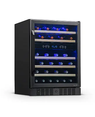 24-inch 46 Bottle Wine Cooler Refrigerator, Built-in Dual Zone Wine Fridge in Black Stainless Steel, Quiet Operation with Beechwood Shelves Save Now