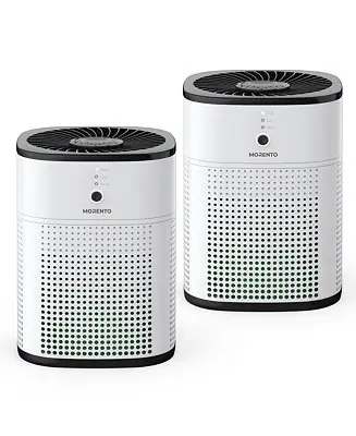 2-Pack MORENTO Air Purifiers for Bedroom. Features H13 HEPA filter, ultra-quiet 24dB Sleep Mode, ideal for pets. White & Black Top Rated