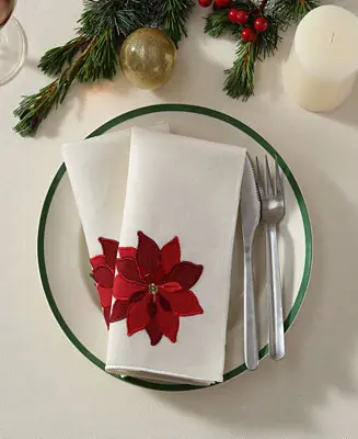 4-Pc. Poinsettia Fabric Napkins Set, 17" x 17" Weekend Sale