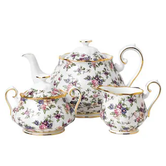 100 Years 1940 3-Piece Set, Teapot Sugar & Creamer-English Chintz Professional Grade