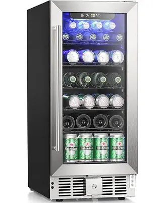15" Beverage Refrigerator Cooler, 2.9 Cu.Ft Wine Fridge with Lock, Glass Door, Low Noise, Stainless Handle for Home, Office, Bar Best Choice