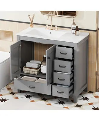 36" Bathroom Vanity with Ceramic Sink, Soft-Close Doors, Drawers & Storage Cabinet Free Shipping