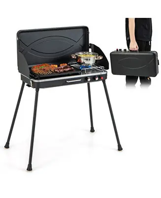 2-in-1 Gas Camping Grill and Stove with Detachable Legs-Black Exclusive