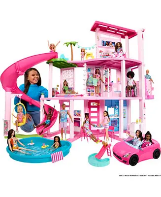 Professional Grade Dreamhouse, 75+ Pieces, Pool Party Doll House With 3 Story Slide