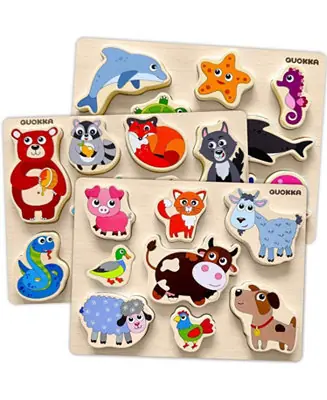 3x25 Pcs Chunky Wooden Puzzles for Toddlers 2-4 Ages Certified