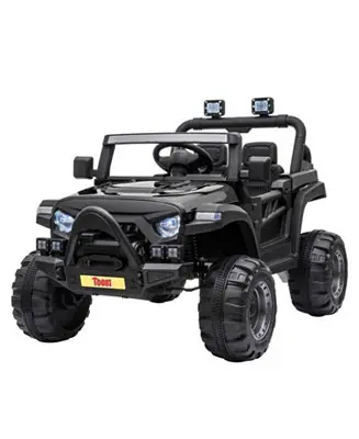 Premium 12 Volt Kids Electric Battery Powered Ride On 3 Speed Toy SUV Truck Car for Kids 37 Months and Up with LED Lights, USB Audio, and Horn, Black