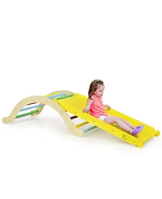 3-in-1 Wooden Climber Ladder Structure with Rock Climbing Ramp and Padding Last Chance