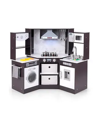 Wooden Kids Play Kitchen Playset with Realistic Lights and Sounds Authentic