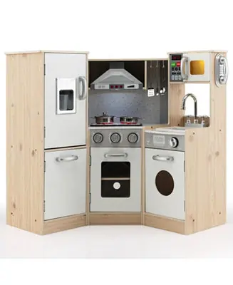 Free Shipping Kids Corner Wooden Kitchen Playset with Cookware Accessories