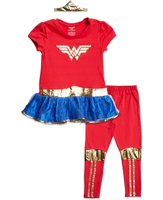 Buy Today DC Comics Wonder Woman Girls Costume Dress Leggings and Headband 3 Piece Set Toddler to Big Kid