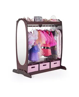 Free Shipping Kids' Dress Up Storage - White: Pretend Play Wardrobe, Costume Armoire and Clothes Organizer with Mirror and Clothing Rack