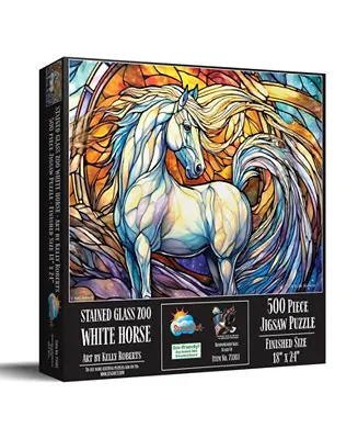Hot Deal Stained Glass Zoo White Horse 500 piece Jigsaw Puzzle for Adults
