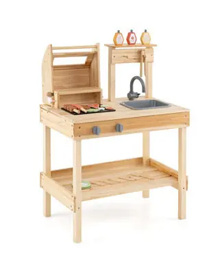 Don’t Miss Out Wooden Barbecue Grill Playset with Play Food and Open Shelves