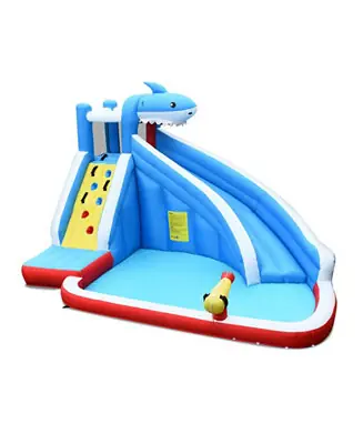 Inflatable Shark Bounce House with Water Slide and Climbing Wall without Blower Limited Offer