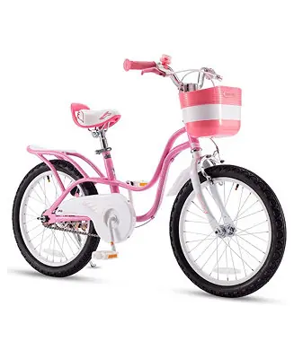 Shop Now Little Swan 18 Inch Carbon Steel Kids Bicycle with Dual Hand Brakes, Adjustable Seat, Basket, and Kickstand for Girls Ages 5 to 9, Pink