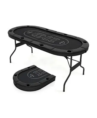 72 Inch Foldable Poker Table for 8 Players Portable Oval Card Board Game Table Same Day Shipping