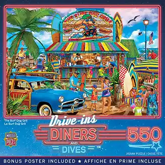 Get Yours MasterPieces Drive-Ins, Diners & Dives - The Surf Dog Grill 550 Piece Puzzle