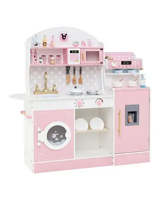 Hot Deal Wooden Kids Play Kitchen with Ice Maker Coffee Station and Storage
