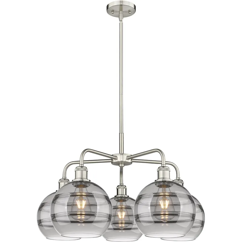Editor’s Pick Ballston Rochester 5 Light 26 inch Satin Nickel Stem Hung Chandelier Ceiling Light