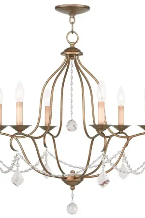 Chesterfield 6 Light 25 inch Antique Gold Leaf Chandelier Ceiling Light Free Shipping